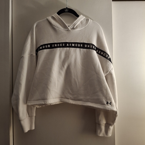 Under Armour Women's White Sweatshirt Hoodie With Black Logo - Picture 1 of 7